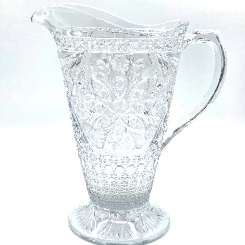 Indiana Glass Crystal Pitcher Rosette & Pinwheel #171 52oz ANTIQUE 1905-1920 era